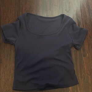 Navy Blue Ribbed Short Sleeve Top
